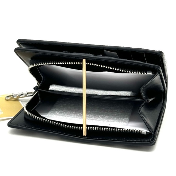 Michael Kors Medium Empire Leopard Logo Snap ZA Wallet Black Multi - Picture 9 of 10